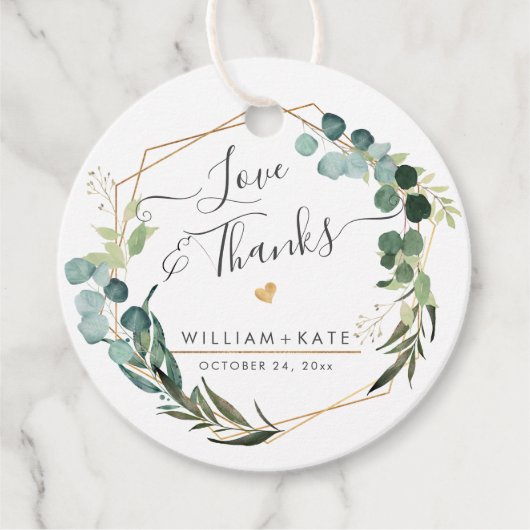 Rustieke groene eucalyptus Liefde+Bedankt Bedankjes Labels (Voorkant)