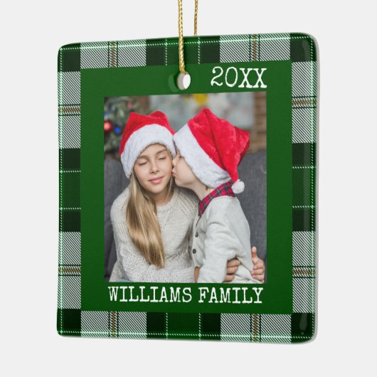 Rustieke Groene Foto Plaid 2023 Kerst Ornament (Links)