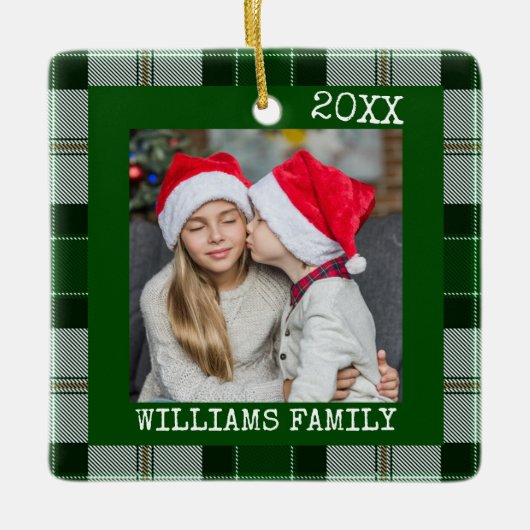 Rustieke Groene Foto Plaid 2023 Kerst Ornament (Voorkant)