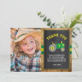 Rustieke Groene & Gele Tractor Verjaardag Dank u Bedankkaart (Staand voorkant)