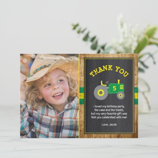 Rustieke Groene & Gele Tractor Verjaardag Dank u Bedankkaart (Staand voorkant)