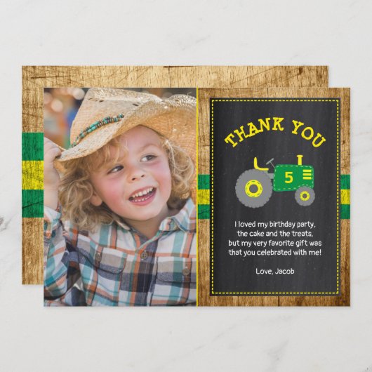 Rustieke Groene & Gele Tractor Verjaardag Dank u Bedankkaart (Voorkant / Achterkant)