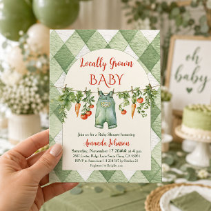 Rustieke groene geruite baby shower met lokaal get kaart