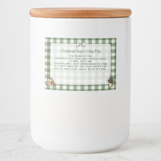 Rustieke Groene Gingham Kerstbomen Bakken Mix Voedselcontainer Etiket (Voorkant)