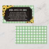 Rustieke Groene Gingham & Zonnebloemen Boeken voor Informatiekaartje (Voorkant / Achterkant)