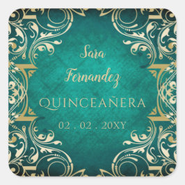 Rustieke groene gouden elegante Quinceanera Vierkante Sticker