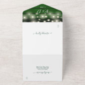 Rustieke groene houten bloem slingerlichtjes bruil all in one uitnodiging (Buitenkant)