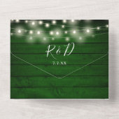Rustieke groene houten slingerlichten QR-code brui All In One Uitnodiging (Achterkant)