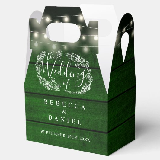 Rustieke groene houten slingerlichtjes bloemige br bedankdoosjes (Geopend)