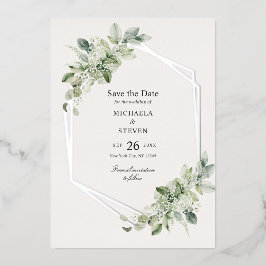 Rustieke Groene Huwelijks Save The Date Echt Zilve Folie Uitnodiging