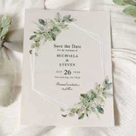 Rustieke Groene Huwelijks Save The Date Echt Zilve Folie Uitnodiging