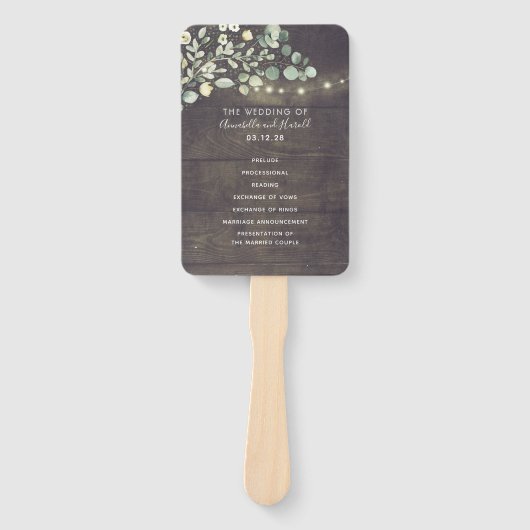 Rustieke groene huwelijksprogramma | Menu Handwaaier (Voorkant)