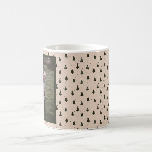Rustieke Groene Kerstbomen Aangepaste Naam Foto Koffiemok (Center)