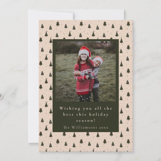 Rustieke groene kerstbomen twee foto verticaal feestdagenkaart (Voorkant)