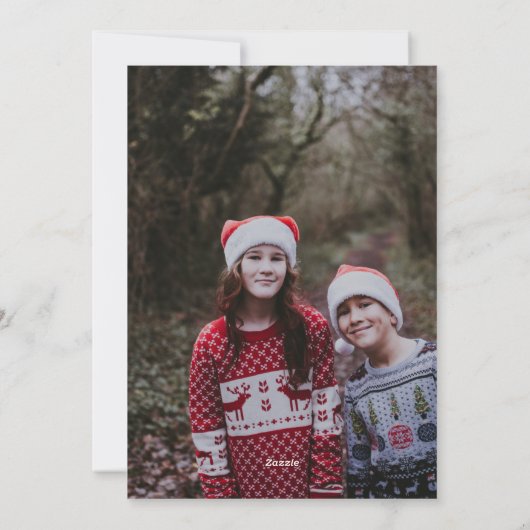 Rustieke groene kerstbomen twee foto verticaal feestdagenkaart (Achterkant)