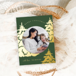 Rustieke groene kerstboom twee foto vakantie folie feestdagen briefkaart