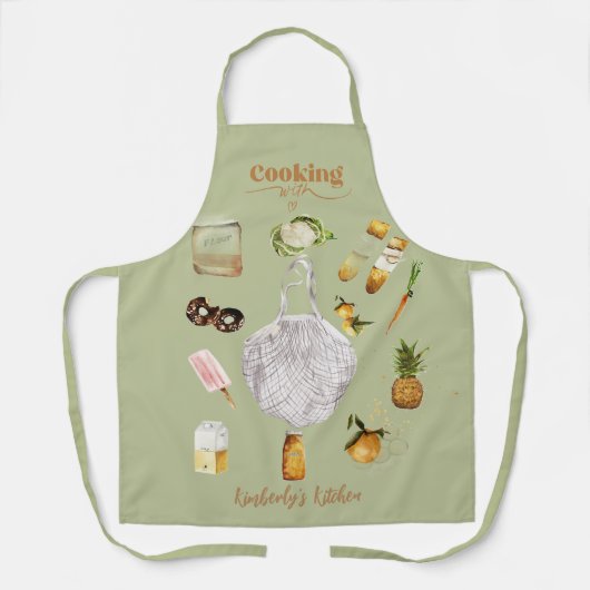 Rustieke Groene Kerstcadeau Grocery Waterverf Schort (Voorkant)