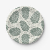 Rustieke groene kerstpinecones papieren bordje (Voorkant)