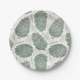 Rustieke groene kerstpinecones papieren bordje