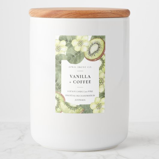 Rustieke Groene Kiwi Fruit Waterverf Fruitige Kaar Voedselcontainer Etiket (Voorkant)