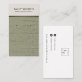 RUSTIEKE GROENE KRAFT WITTE STUD OORBEL DISPLAY KA VISITEKAARTJE (Voorkant / Achterkant)