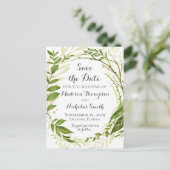 Rustieke groene krans Save the Date Briefkaarten (Staand voorkant)