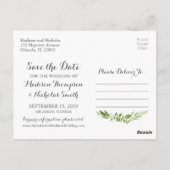 Rustieke groene krans Save the Date Briefkaarten (Achterkant)