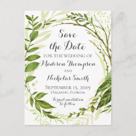 Rustieke groene krans Save the Date Briefkaarten