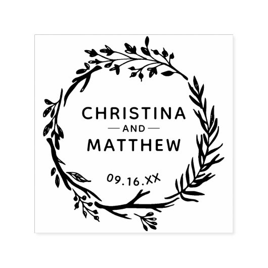 Rustieke groene krans Save The Date Zelfinktende Stempel (Design)