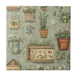 Rustieke groene kruiden vintage hout keramiek tegeltje