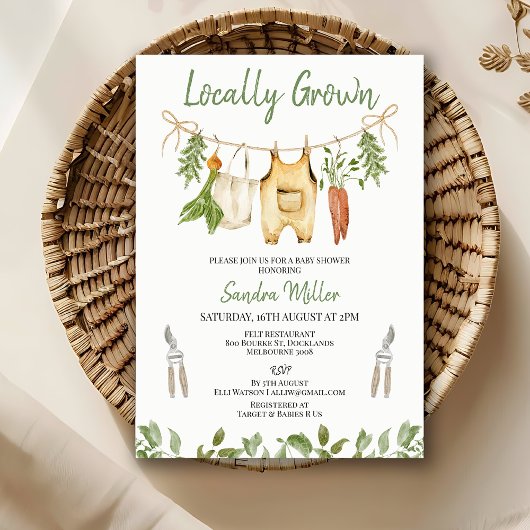 Rustieke groene lokaal geteelde babyshower kaart