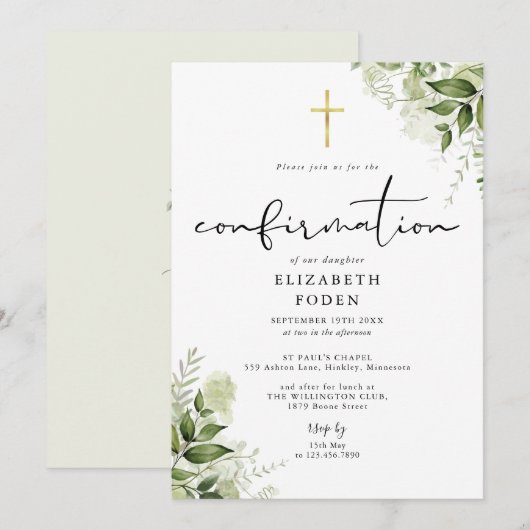 Rustieke Groene Monogram Bevestiging Kaart (Voorkant / Achterkant)