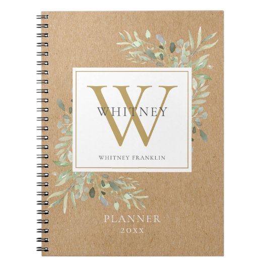 Rustieke Groene Monogram Naam Planner 2021 Notitieboek (Voorkant)