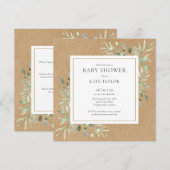 Rustieke groene neutrale alles-in-één baby shower kaart (Voorkant / Achterkant)