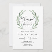 Rustieke groene olijf tak krans repetitie diner kaart (Voorkant)