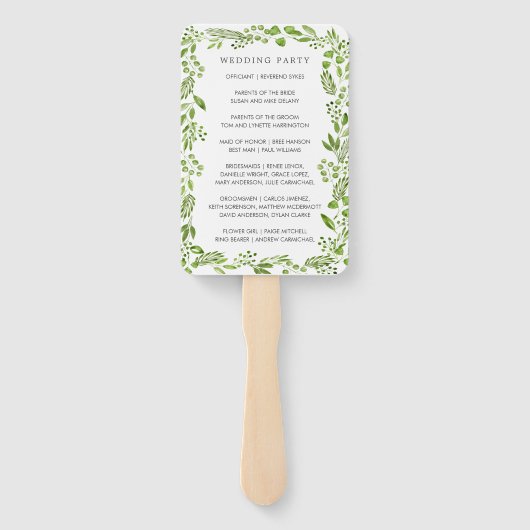 Rustieke groene olijfblad kader trouwprogramma handwaaier (Achterkant)