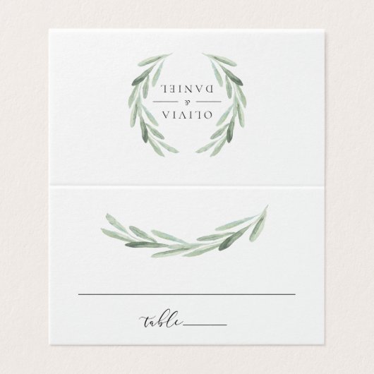 Rustieke Groene Olijfkrans Trouwtafel Place Card Kaart (Buitenkant ongevouwen)
