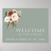 Rustieke Groene Peach Bloemen Bruiloft Welkomstbor Poster (Voorkant)