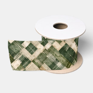Rustieke groene penseelstreek geruite tartan satijnen lint