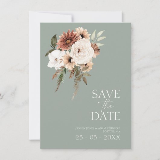 Rustieke Groene Perzik Bloemenbruiloft Save the Da (Voorkant)