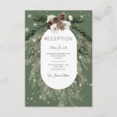 Rustieke Groene Pijn Winter Sparkle Receptie Bruil Informatiekaartje (Voorkant)
