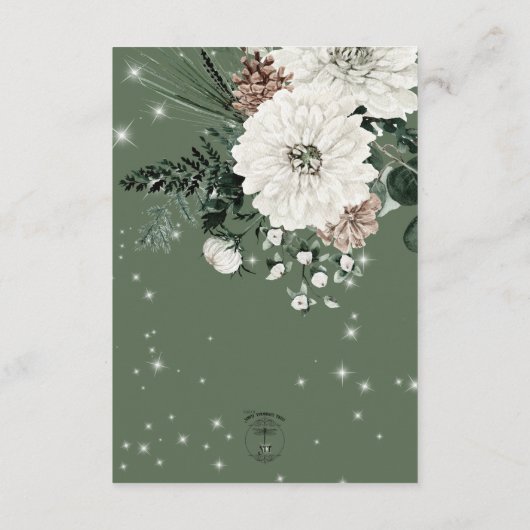 Rustieke Groene Pijn Winter Sparkle Receptie Bruil Informatiekaartje (Achterkant)