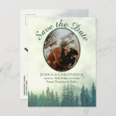 Rustieke Groene Pine Bruiloft Save the Date Oval F Aankondigingskaart (Voorkant / Achterkant)