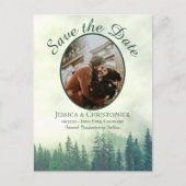 Rustieke Groene Pine Bruiloft Save the Date Oval F Aankondigingskaart (Voorkant)
