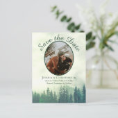 Rustieke Groene Pine Bruiloft Save the Date Oval F Aankondigingskaart (Staand voorkant)