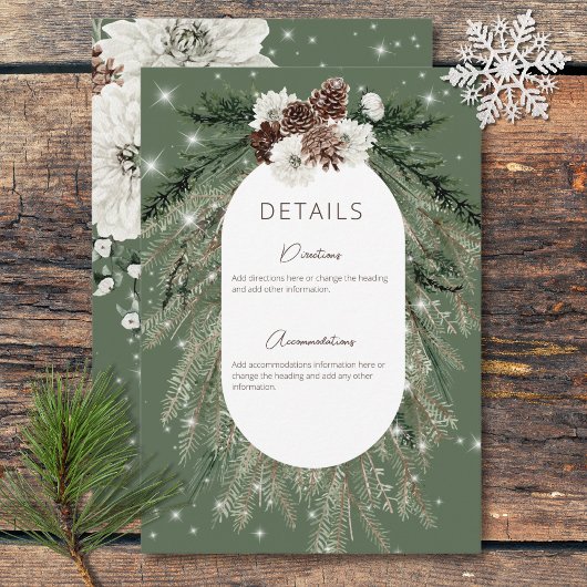 Rustieke Groene Pine Winter Sparkle Details Informatiekaartje