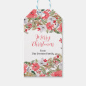 Rustieke groene rode bloemenkrans vrolijk kerstfee cadeaulabel (Voorkant)