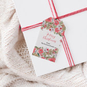 Rustieke groene rode bloemenkrans vrolijk kerstfee cadeaulabel