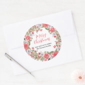 Rustieke groene rode bloemenkrans vrolijk kerstfee ronde sticker (Envelop)