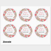 Rustieke groene rode bloemenkrans vrolijk kerstfee ronde sticker (Vel)